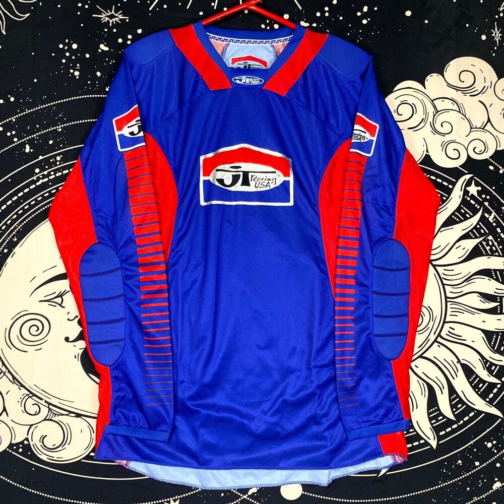 Vintage JT Racing Pro Tour Jersey Men L Blue Motorcycle Retro Motocross Outdoor